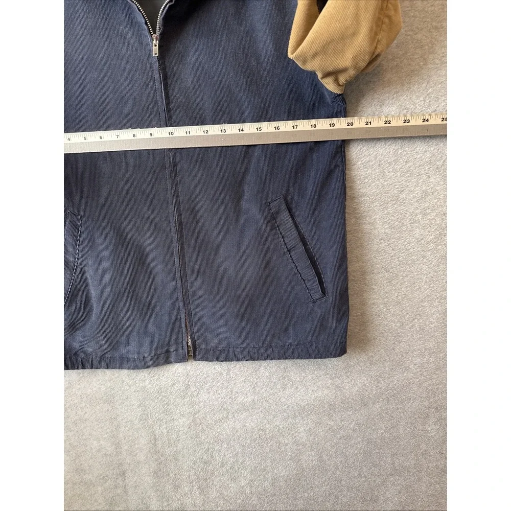 Vtg JCPenney Boys XL 18/20 Corduroy Jacket Navy Blue Tan Colorblock Varsity Zip